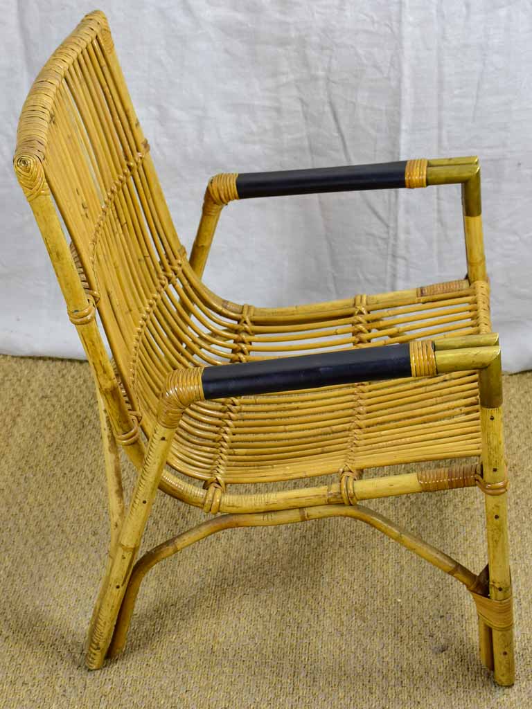 1950's bamboo, leather and brass armchair