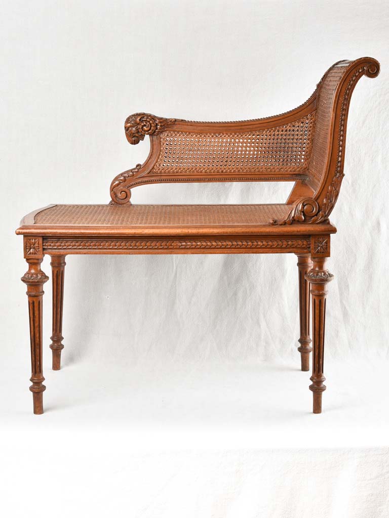 Louis XVI style cane chaise longue w/ ram's head armrest - 33¾"