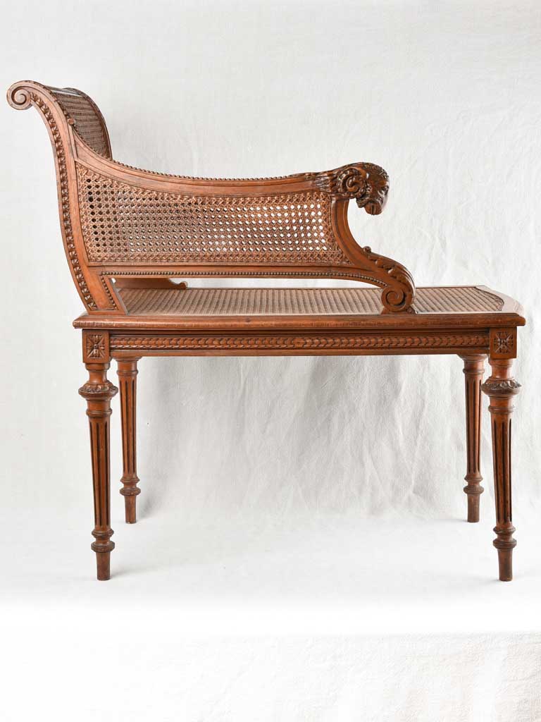 Louis XVI style cane chaise longue w/ ram's head armrest - 33¾"