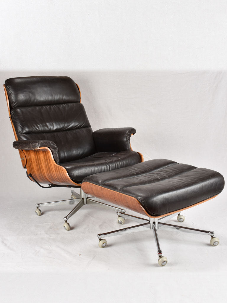 1960s Giroflex / Martin Stoll black leather armchair and footrest