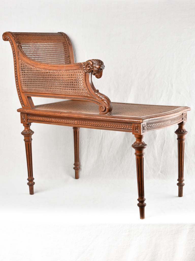 Louis XVI style cane chaise longue w/ ram's head armrest - 33¾"