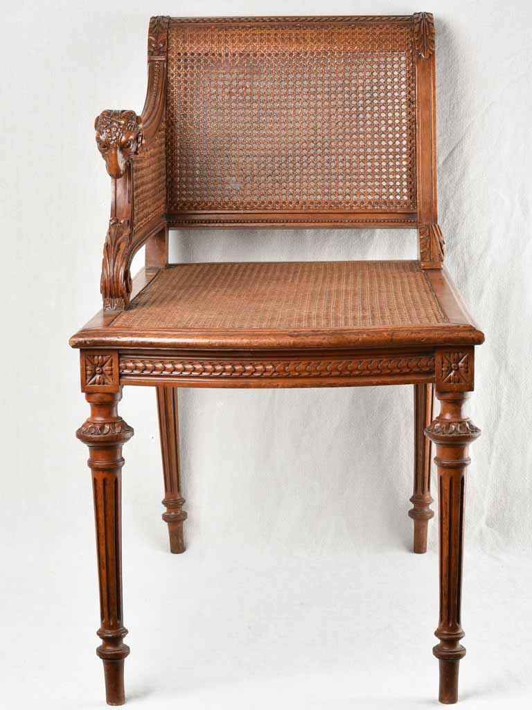 Louis XVI style cane chaise longue w/ ram's head armrest - 33¾"