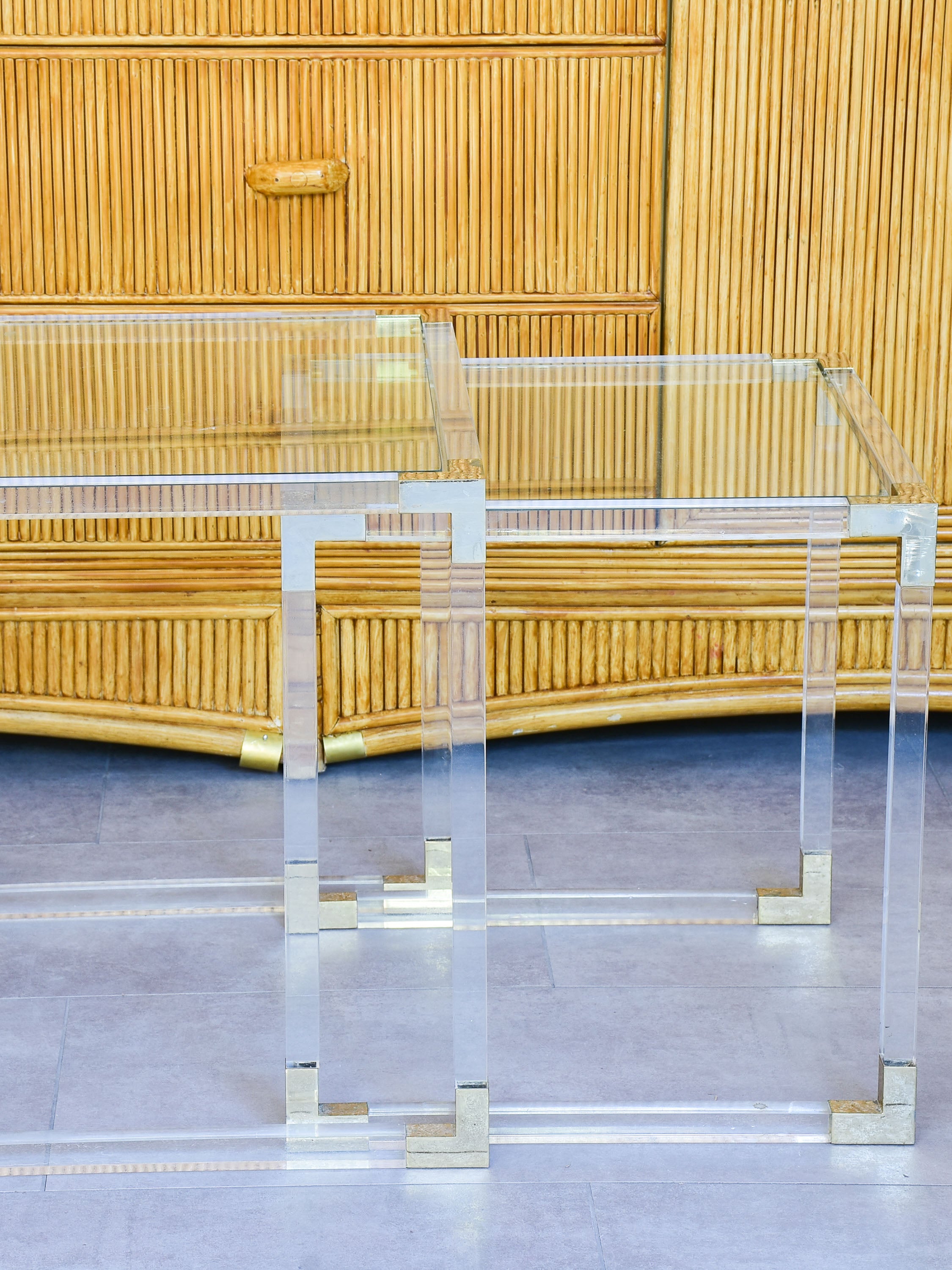 Two pairs of perspex nesting tables