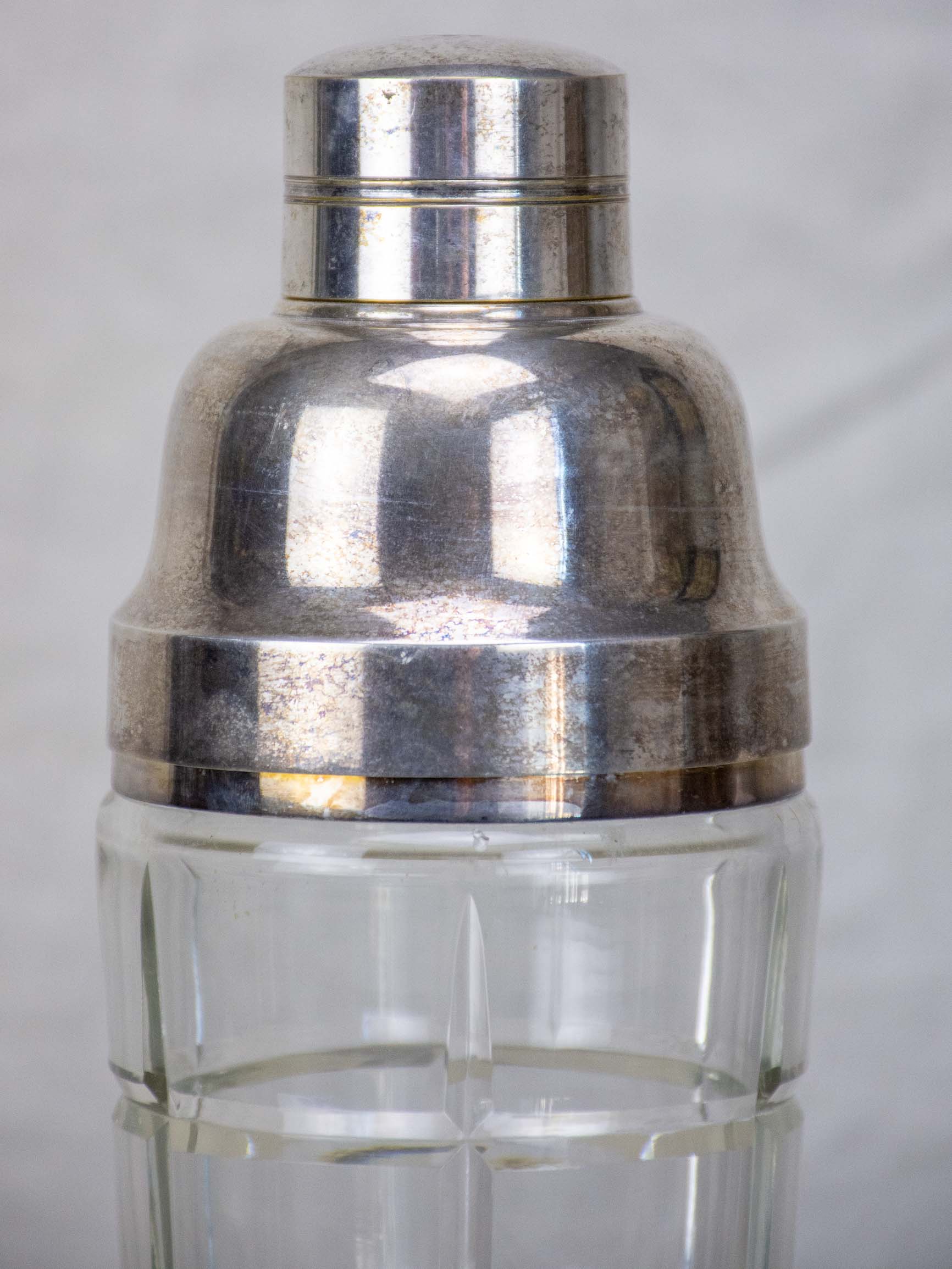 Art Deco crystal cocktail shaker with silverplate lid