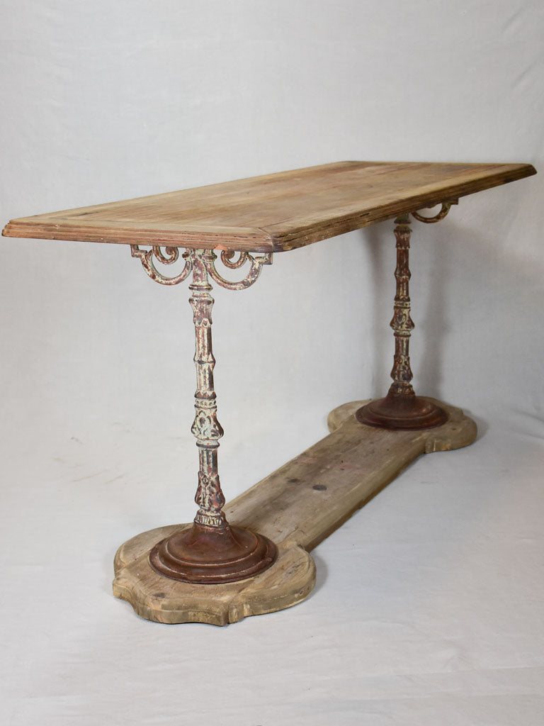 Rare double - leg bistro table with wooden top 58¼" x 24"