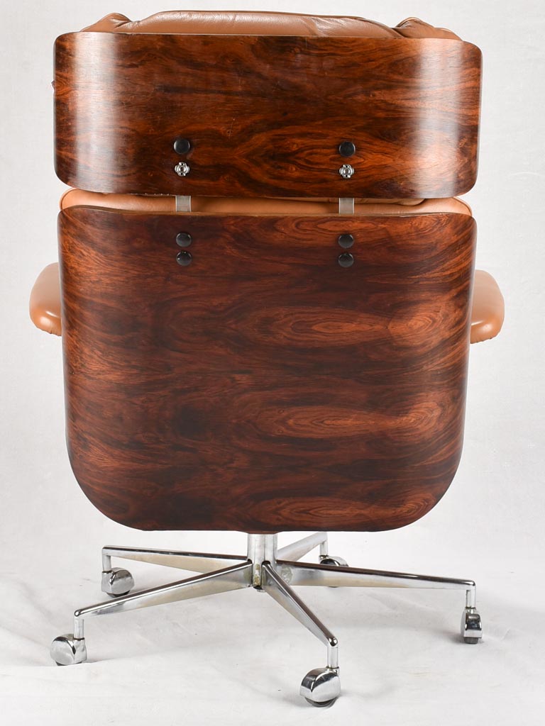 Classic 1960s brown leather armchair and footrest - George Mulhauser for Plycraft USA