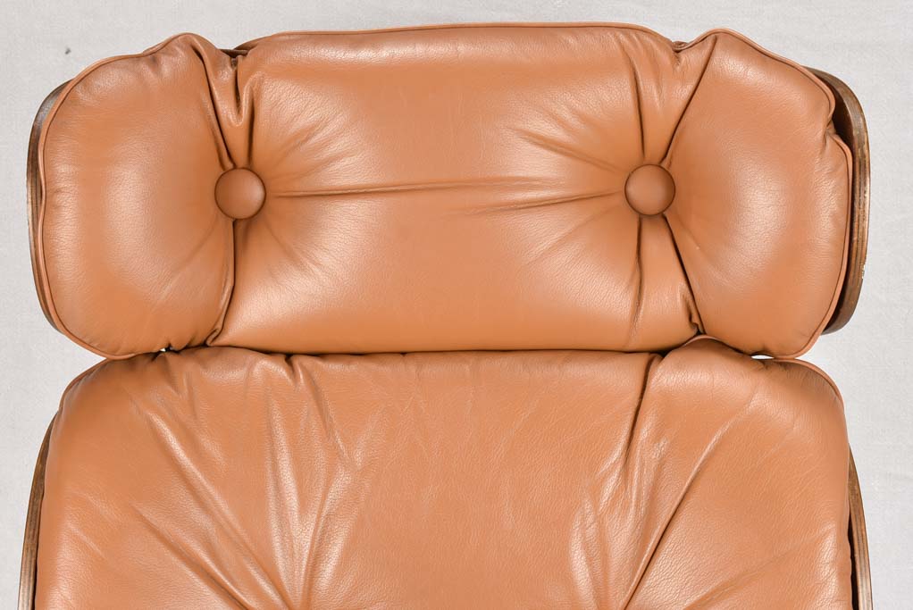 Classic 1960s brown leather armchair and footrest - George Mulhauser for Plycraft USA