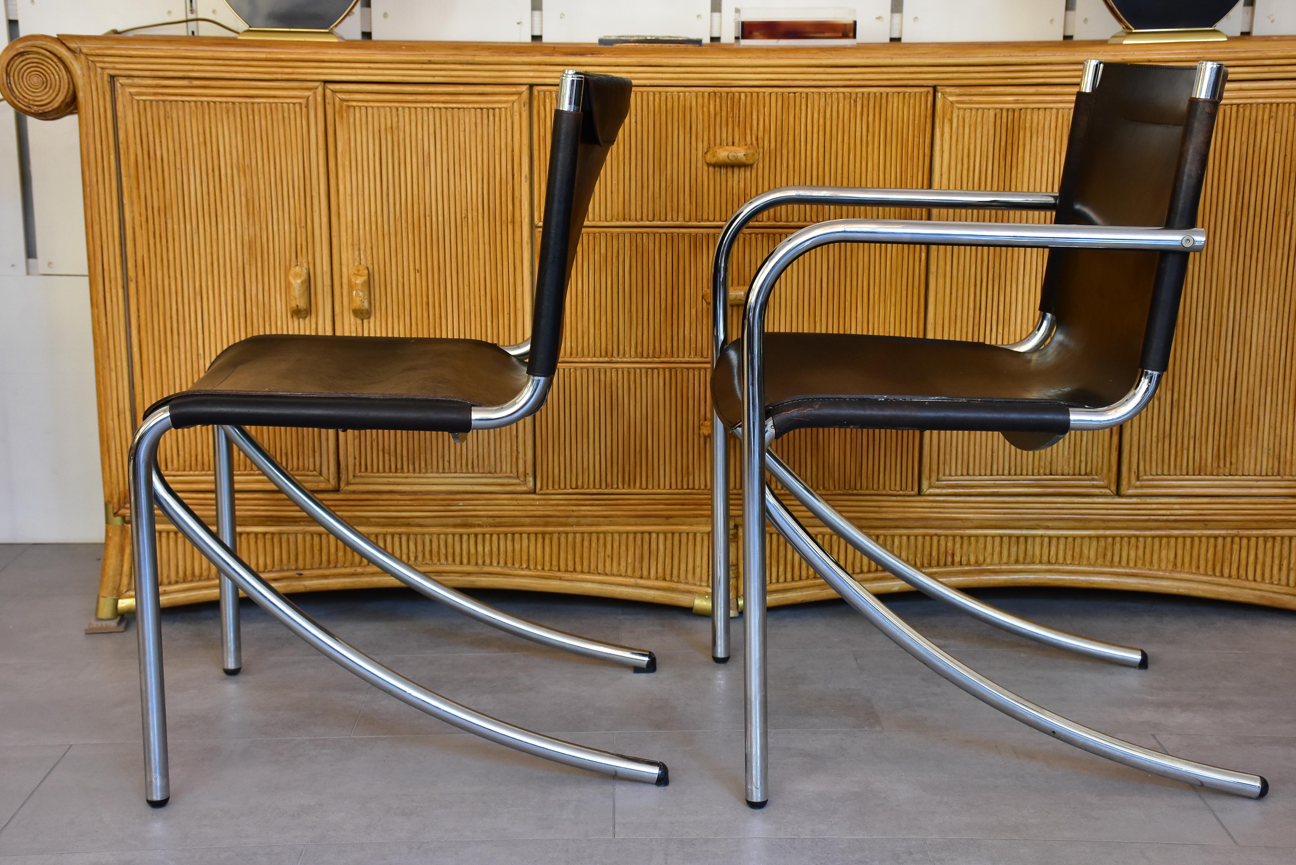 Set of six vintage leather dining chairs