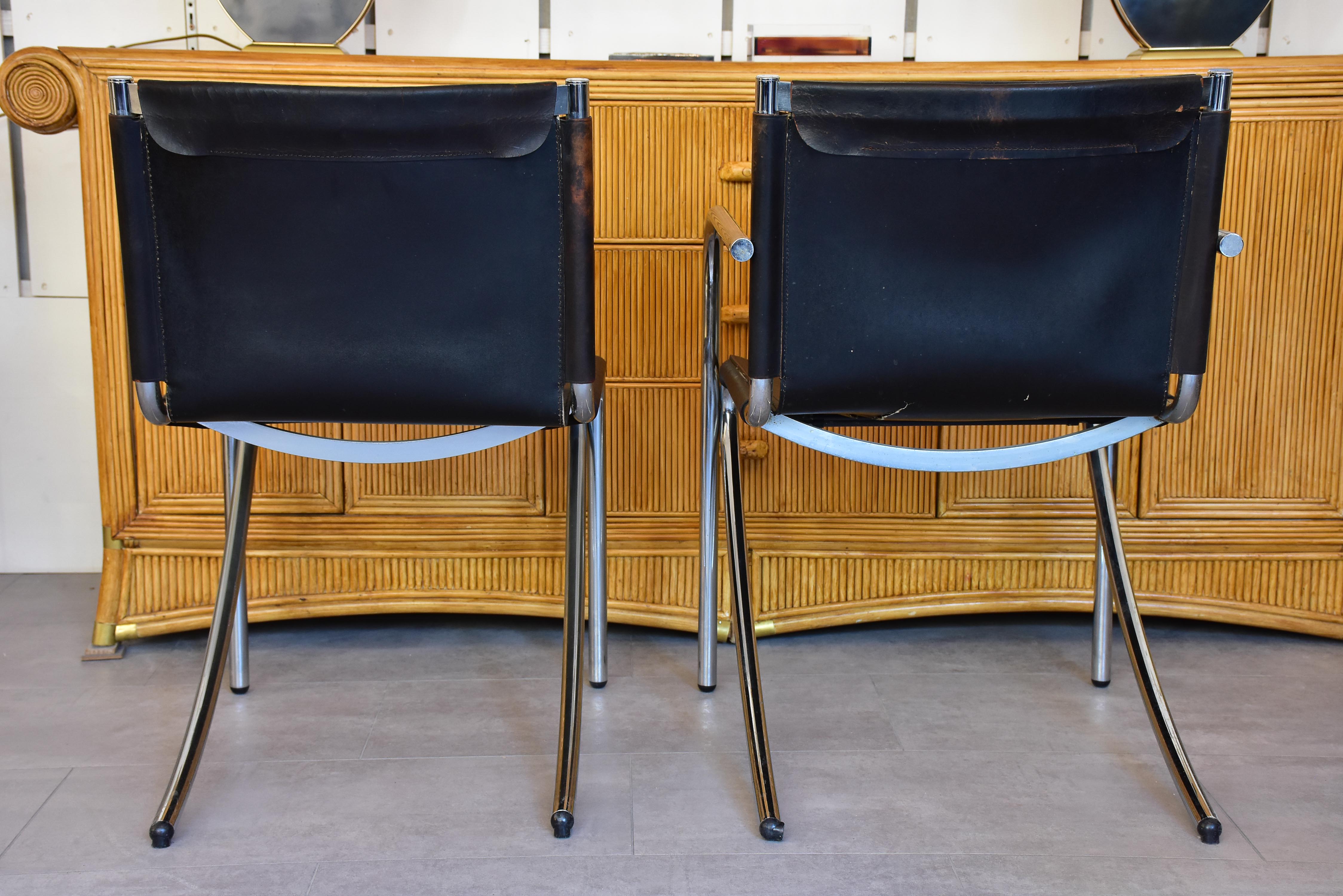 Set of six vintage leather dining chairs