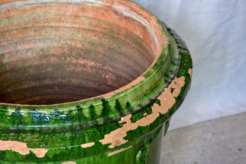 Pair of large French garden urns with Green glaze from St John De Fos 26"