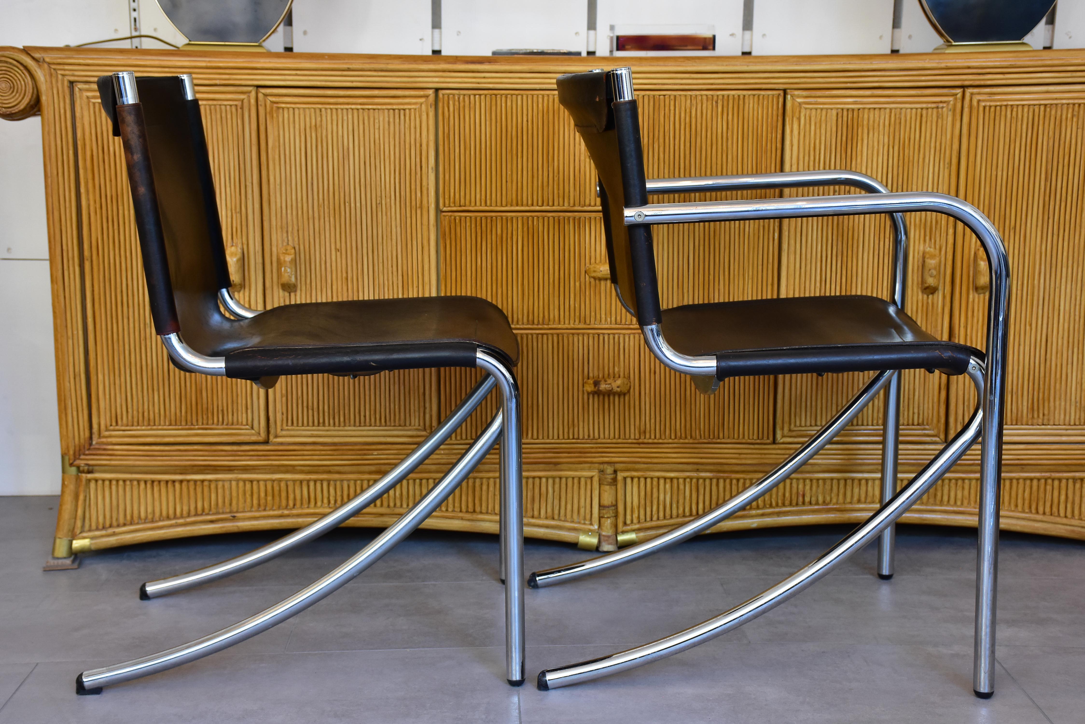 Set of six vintage leather dining chairs