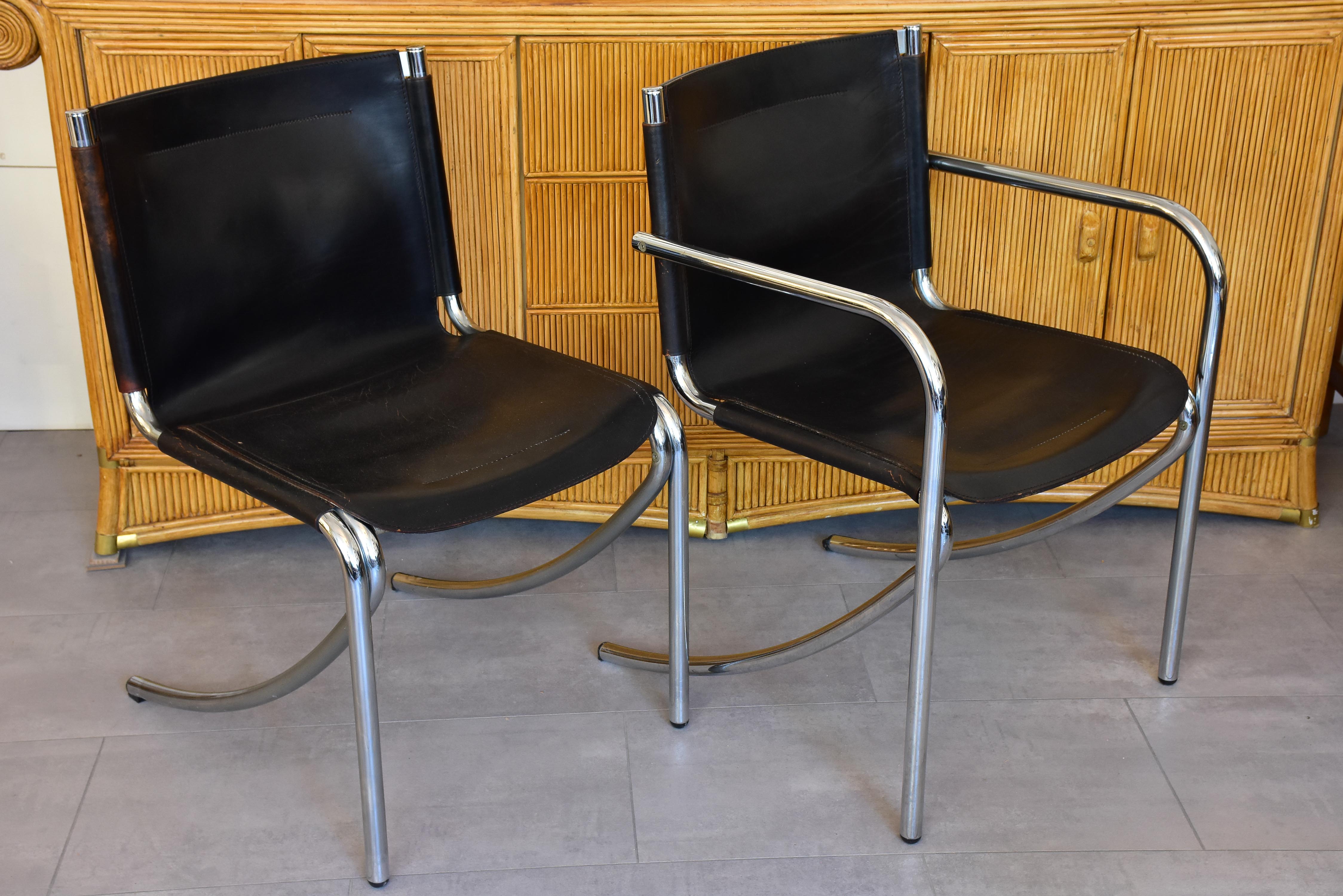 Set of six vintage leather dining chairs