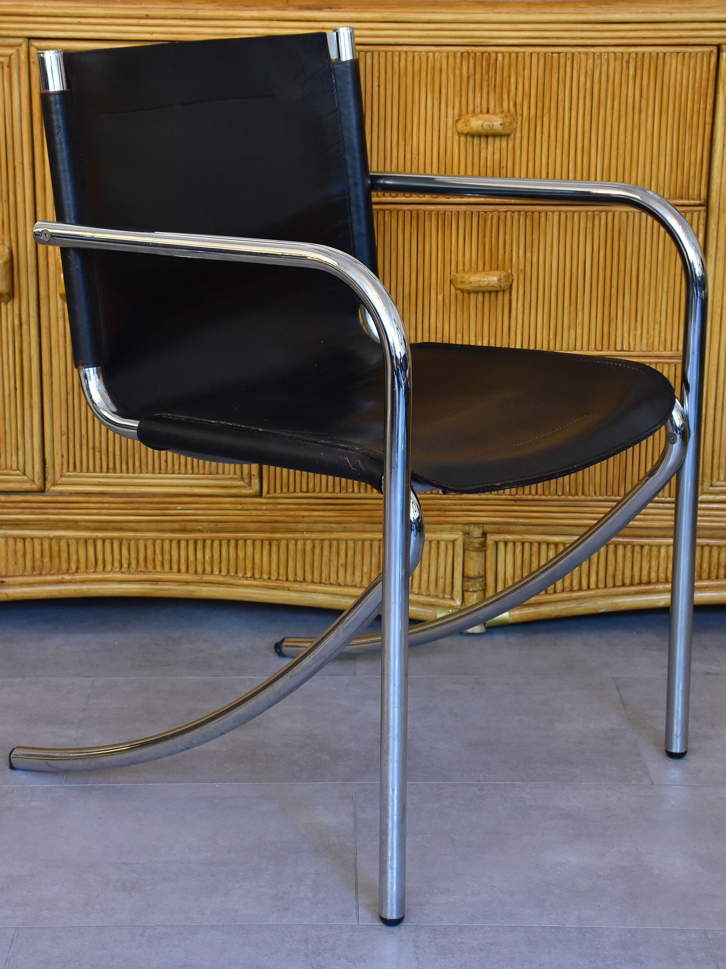 Set of six vintage leather dining chairs