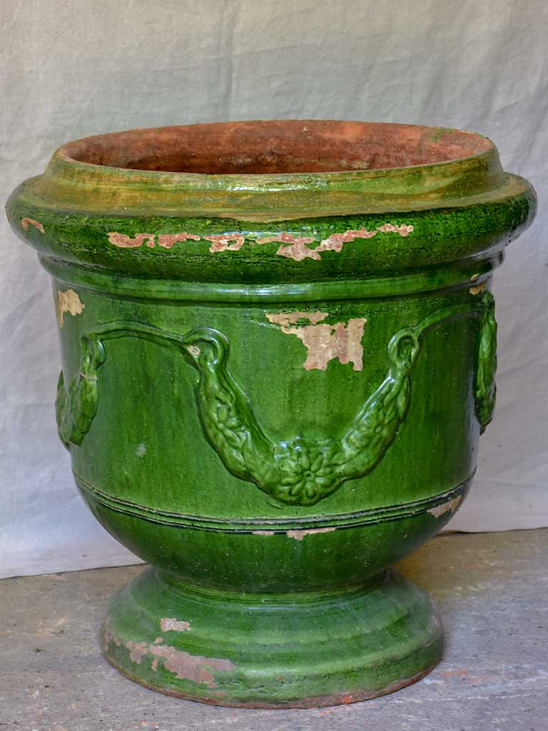 Large French garden urn with Green glaze from St John De Fos - three available 25¼"