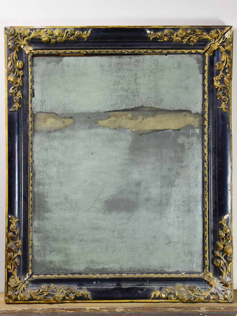 19th-century French mirror with black and gold frame 25½" x 30¾"