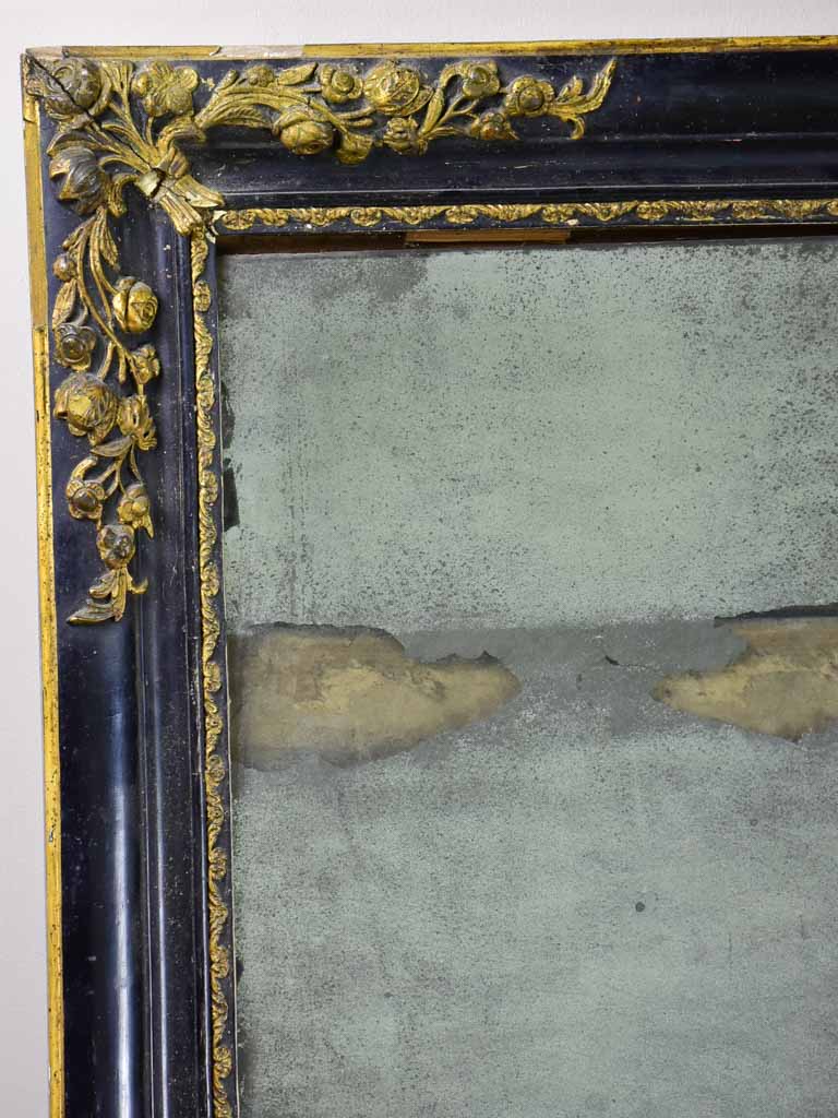 19th-century French mirror with black and gold frame 25½" x 30¾"