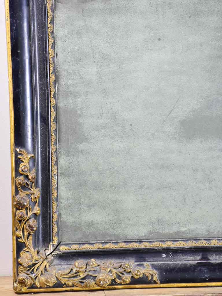 19th-century French mirror with black and gold frame 25½" x 30¾"