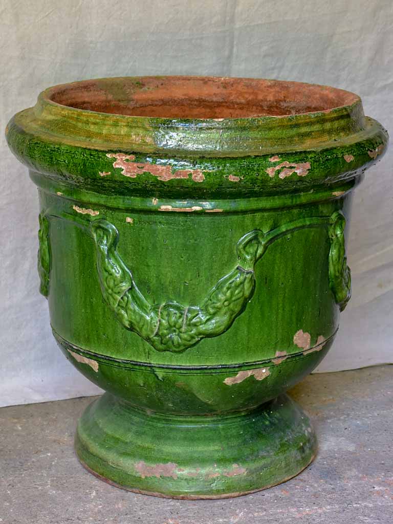 Large French garden urn with Green glaze from St John De Fos - three available 25¼"