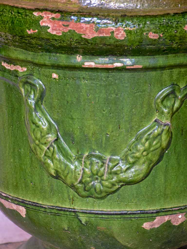 Large French garden urn with Green glaze from St John De Fos - three available 25¼"