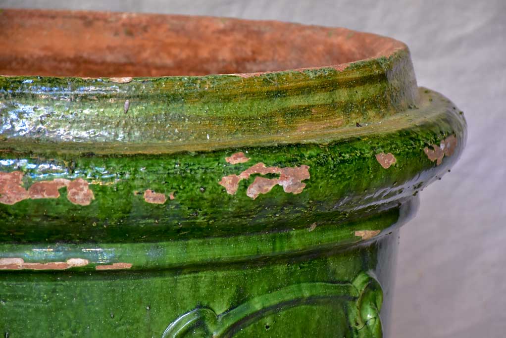 Large French garden urn with Green glaze from St John De Fos - three available 25¼"