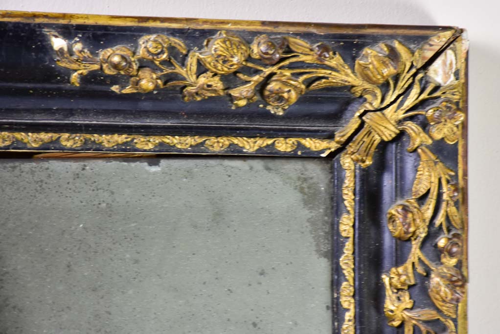 19th-century French mirror with black and gold frame 25½" x 30¾"