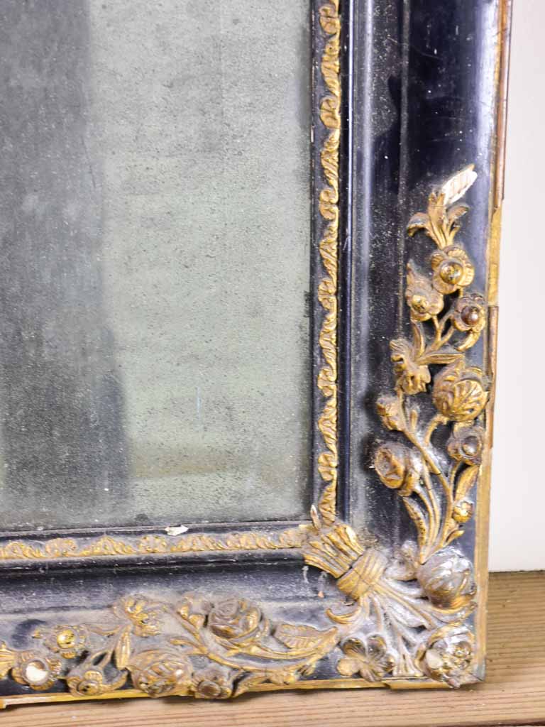 19th-century French mirror with black and gold frame 25½" x 30¾"