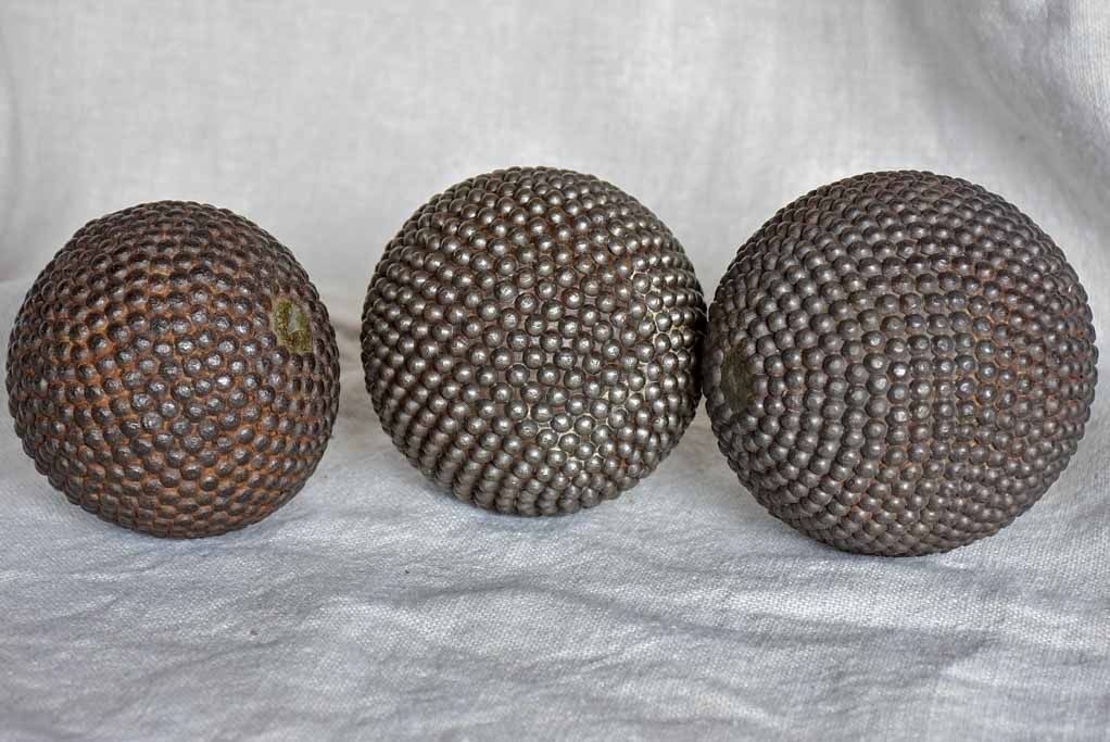 Collection of three antique French petanque balls