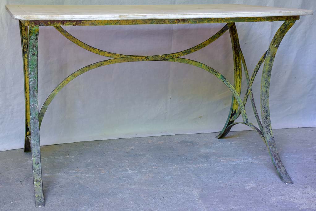 Late 19th Century marble top table with riveted iron base 47¼" x 31½"