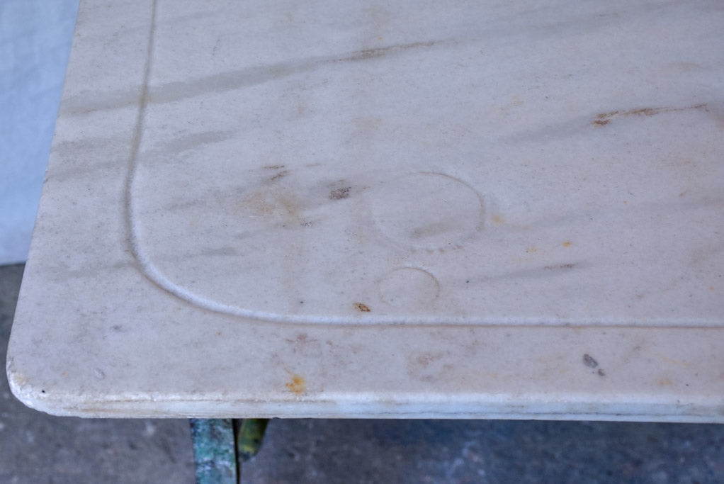 Late 19th Century marble top table with riveted iron base 47¼" x 31½"