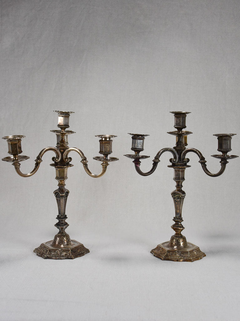 Pair of antique French candlesticks with four branches 15"