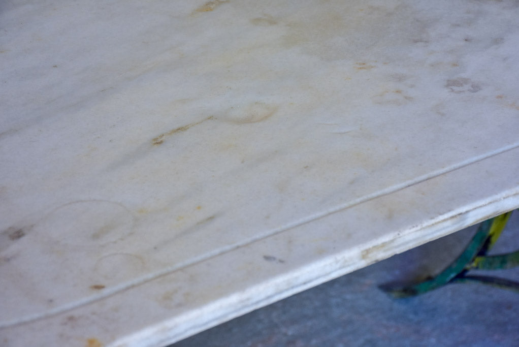 Late 19th Century marble top table with riveted iron base 47¼" x 31½"