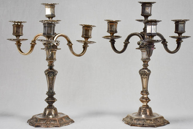 Pair of antique French candlesticks with four branches 15"