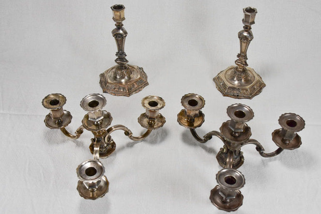 Pair of antique French candlesticks with four branches 15"