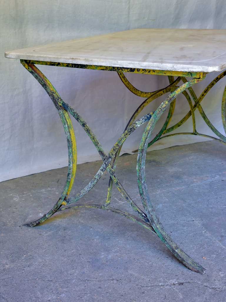 Late 19th Century marble top table with riveted iron base 47¼" x 31½"