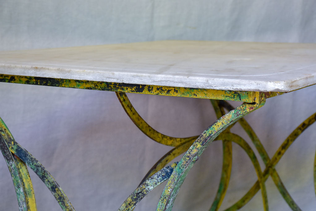 Late 19th Century marble top table with riveted iron base 47¼" x 31½"