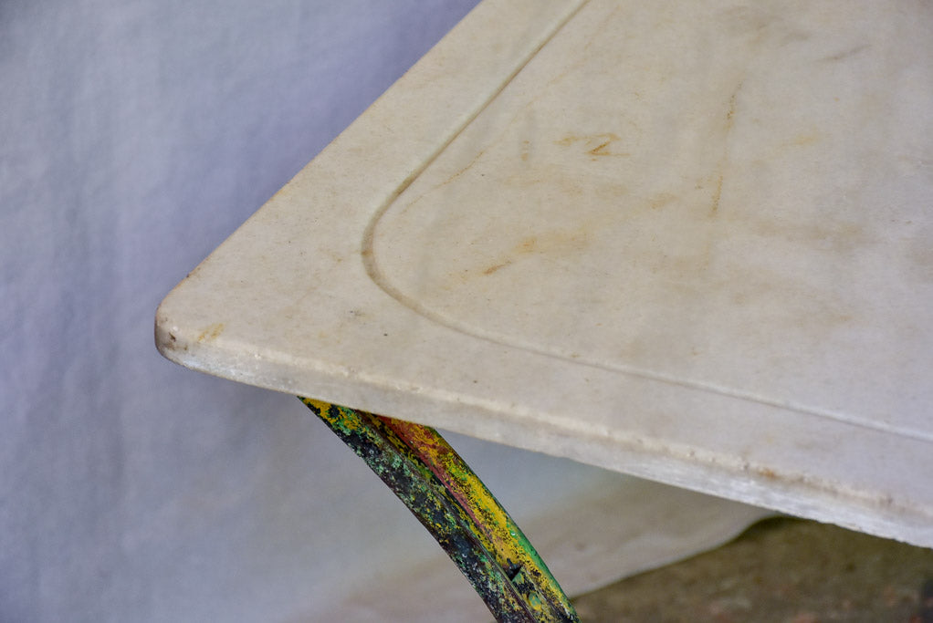 Late 19th Century marble top table with riveted iron base 47¼" x 31½"