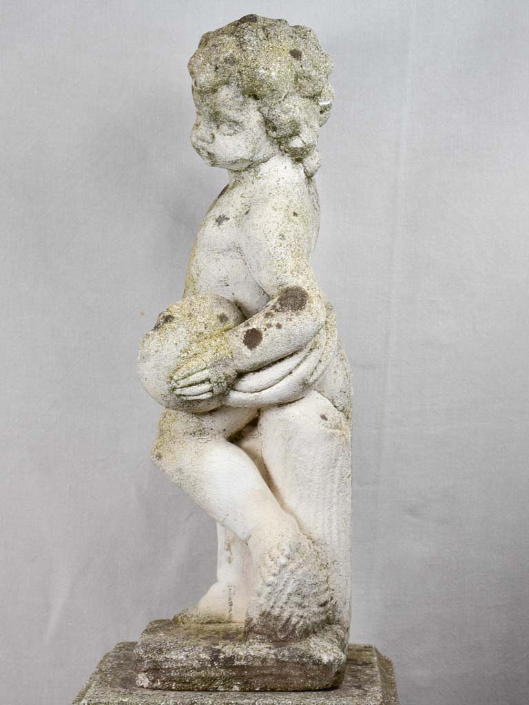 Antique French garden sculpture - cherub on a podium