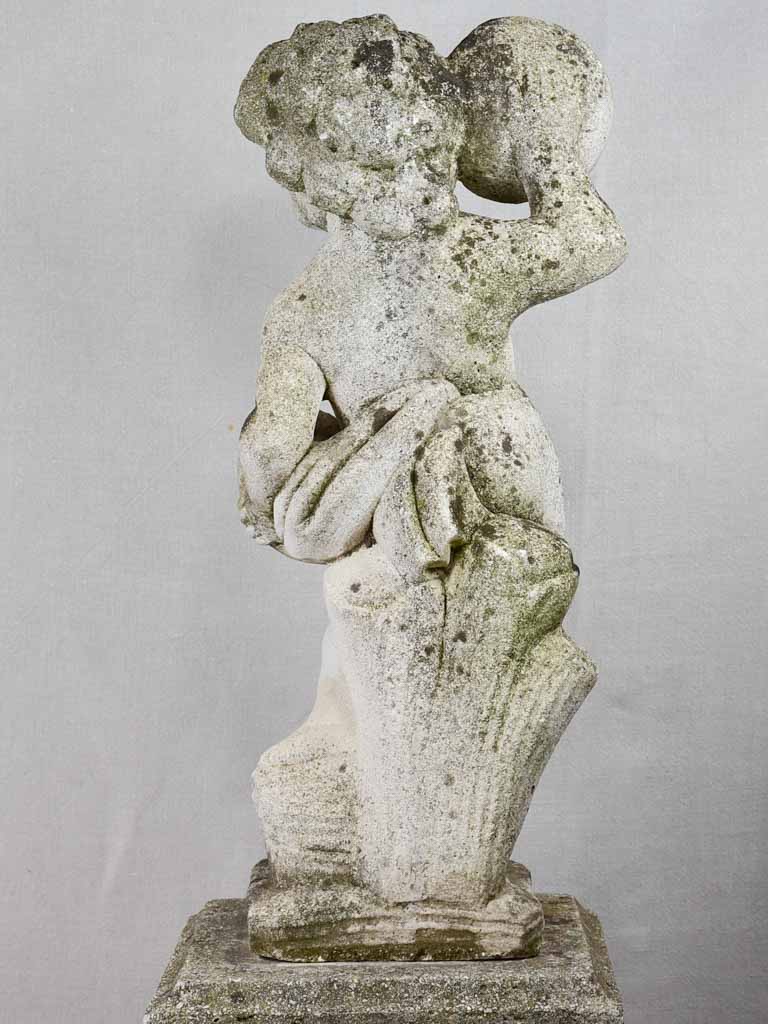 Antique French garden sculpture - cherub on a podium