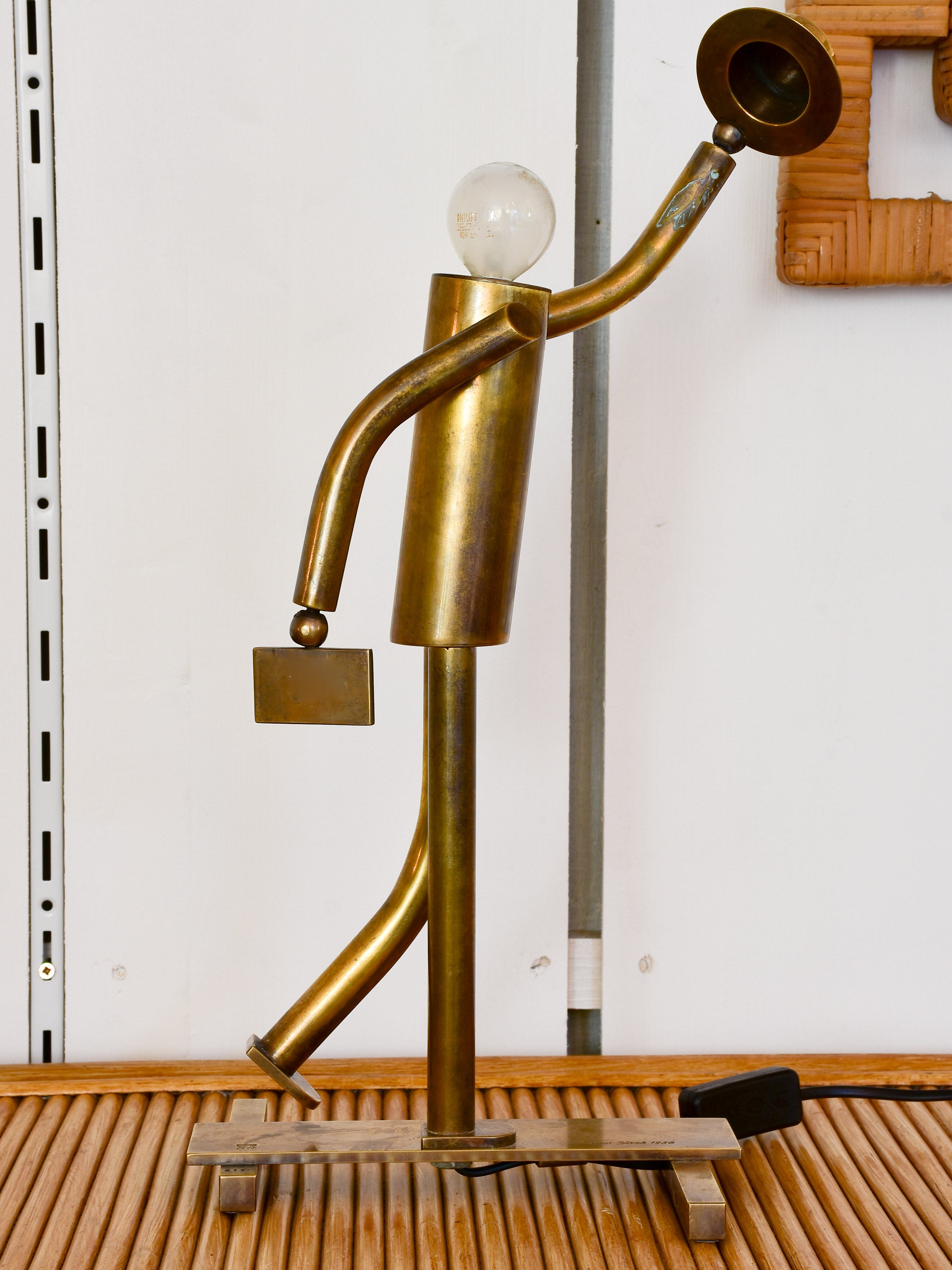 Vintage bronze lamp - walking man sculpture