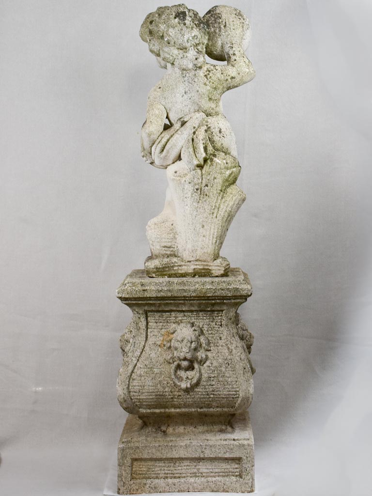 Antique French garden sculpture - cherub on a podium