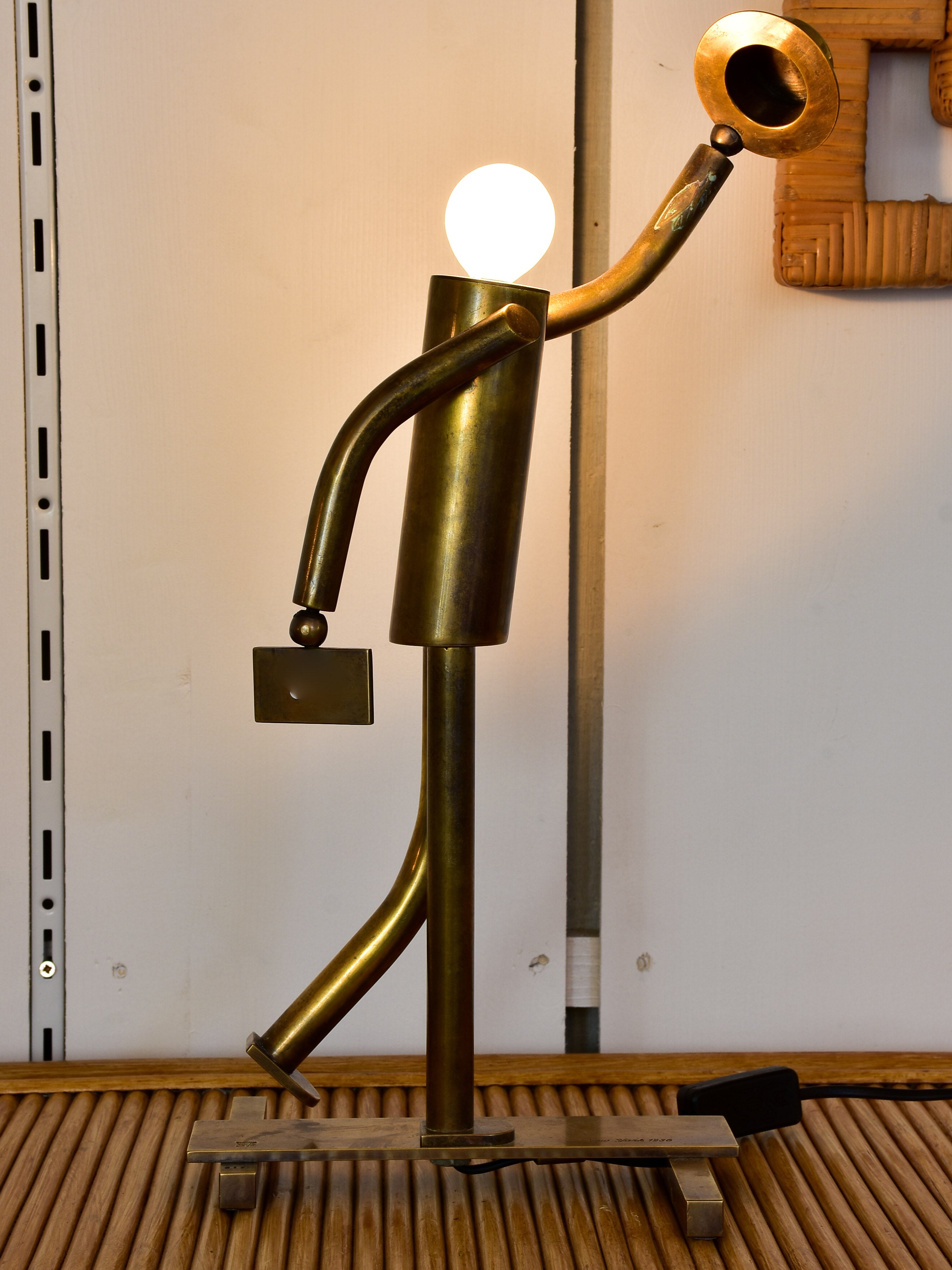 Vintage bronze lamp - walking man sculpture