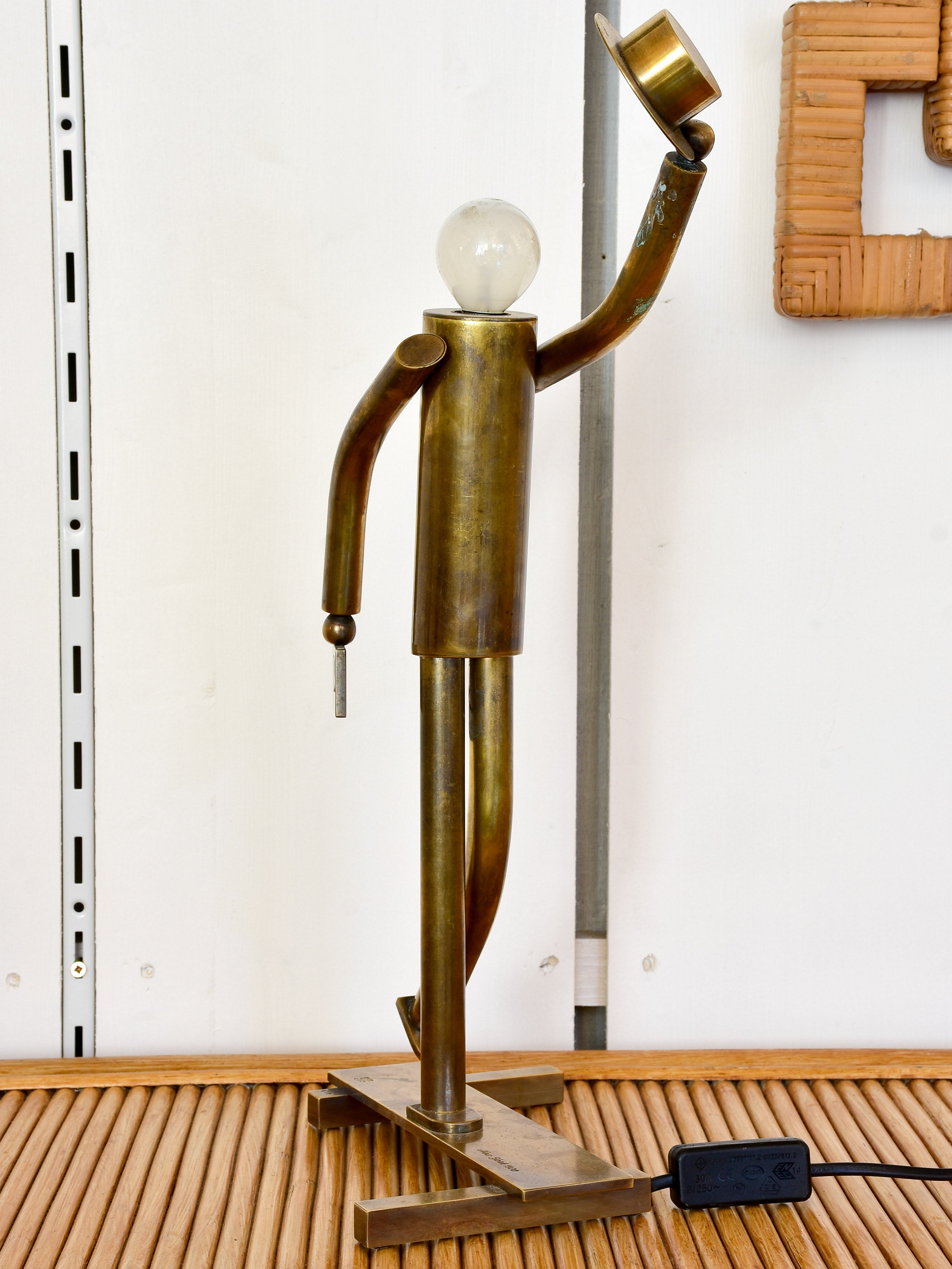 Vintage bronze lamp - walking man sculpture