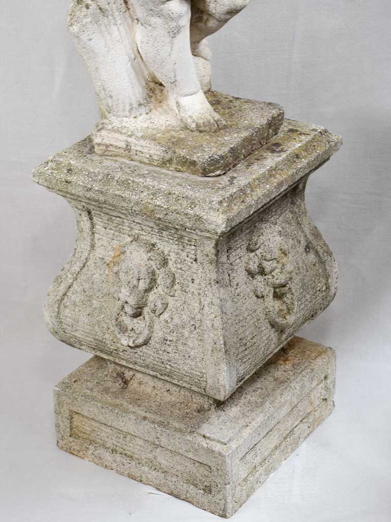 Antique French garden sculpture - cherub on a podium