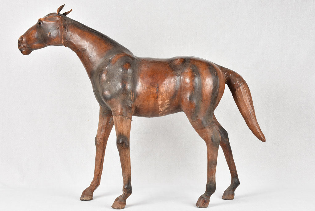 Rustic Leather-Covered Horse Decorative Piece