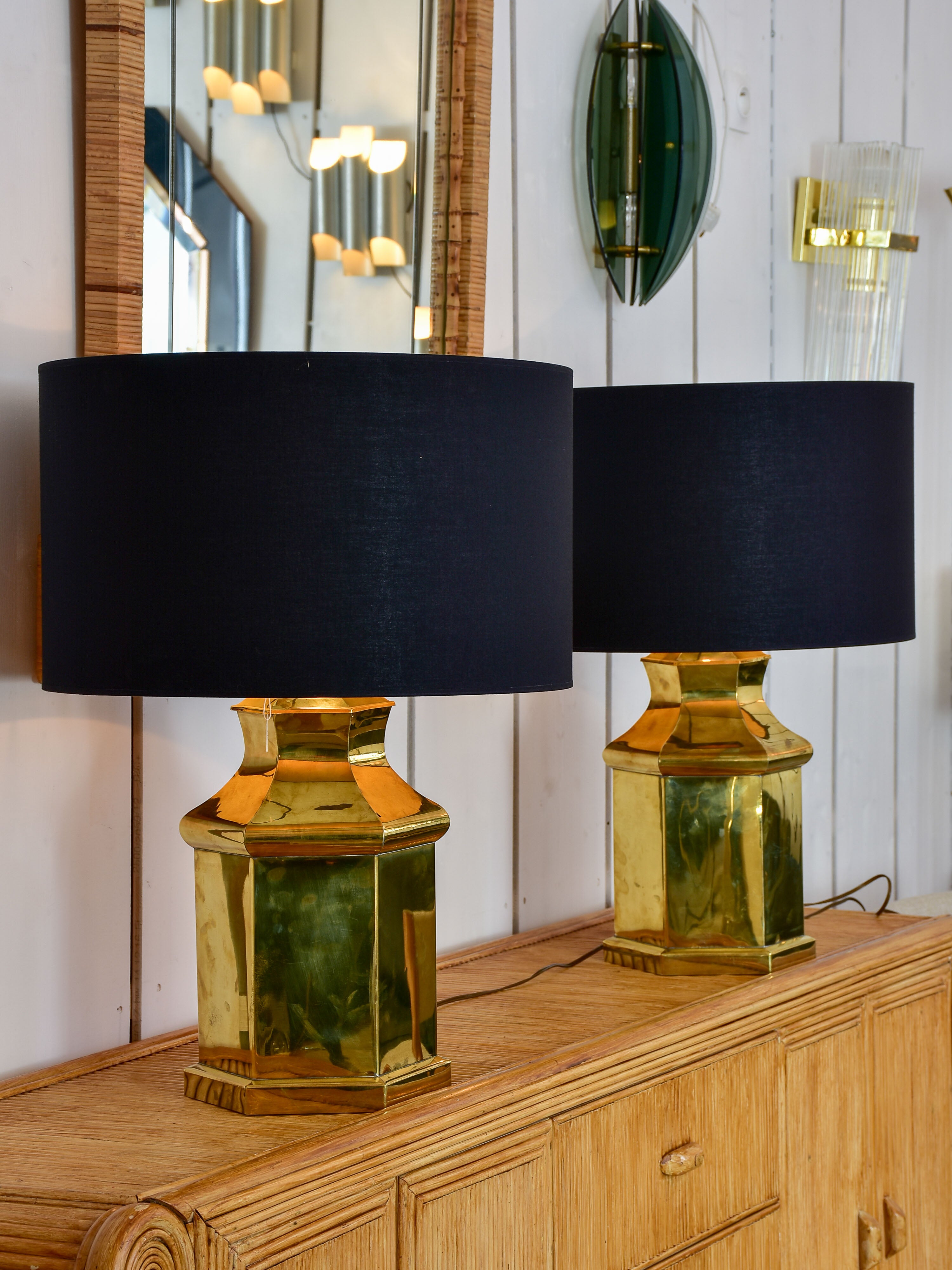 Pair of vintage French table lamps - gold and black