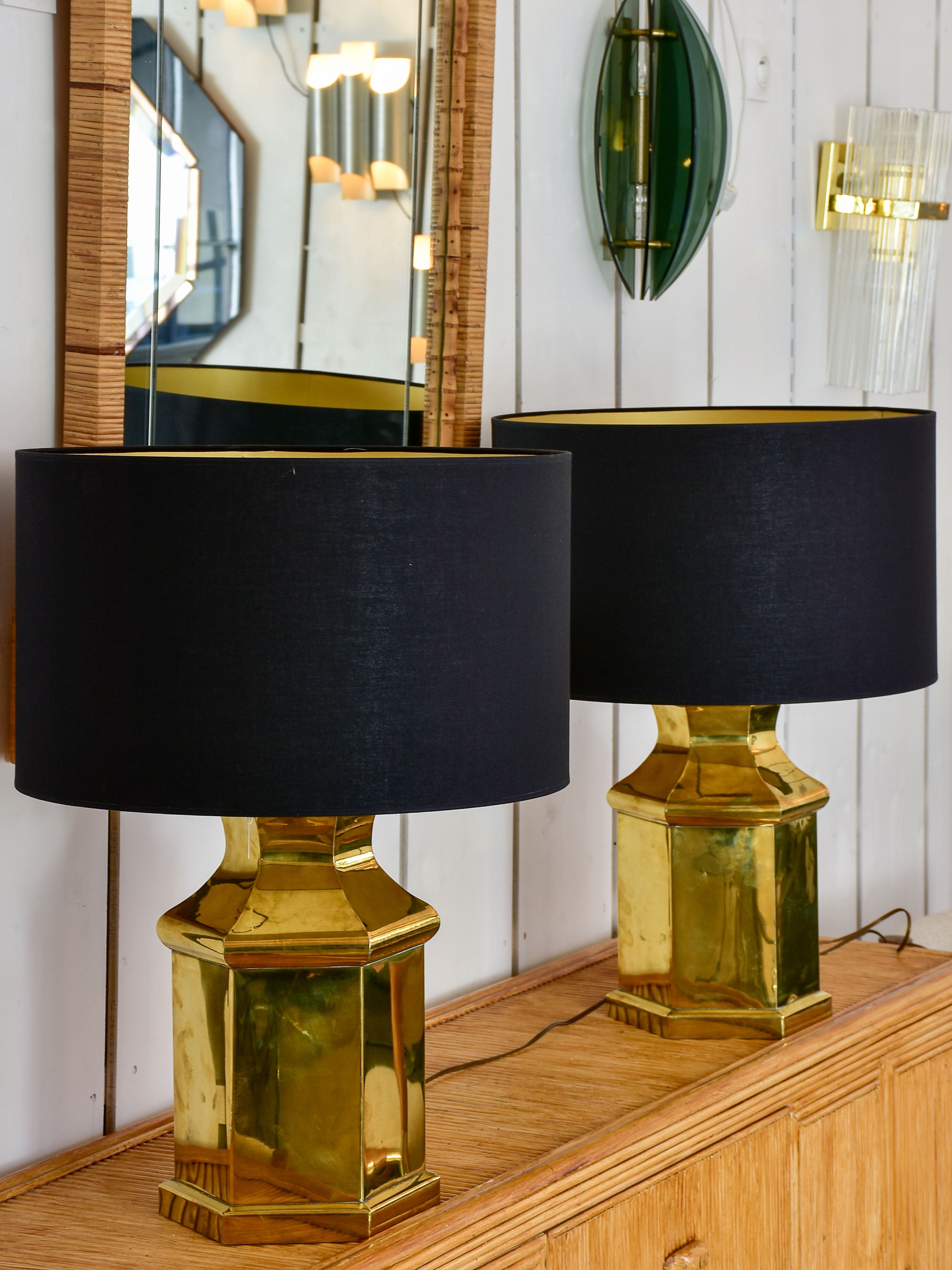 Pair of vintage French table lamps - gold and black