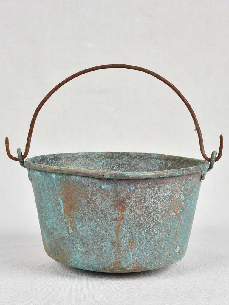 Antique French copper pot with blue patina - late 19th century 11½"