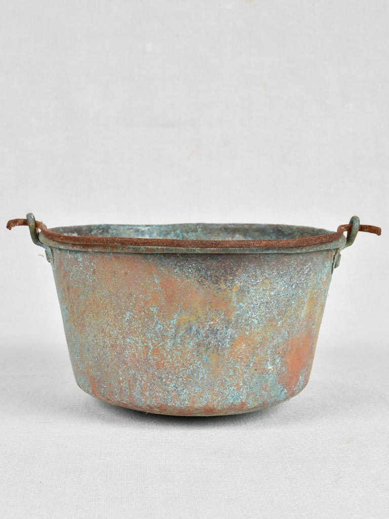 Antique French copper pot with blue patina - late 19th century 11½"