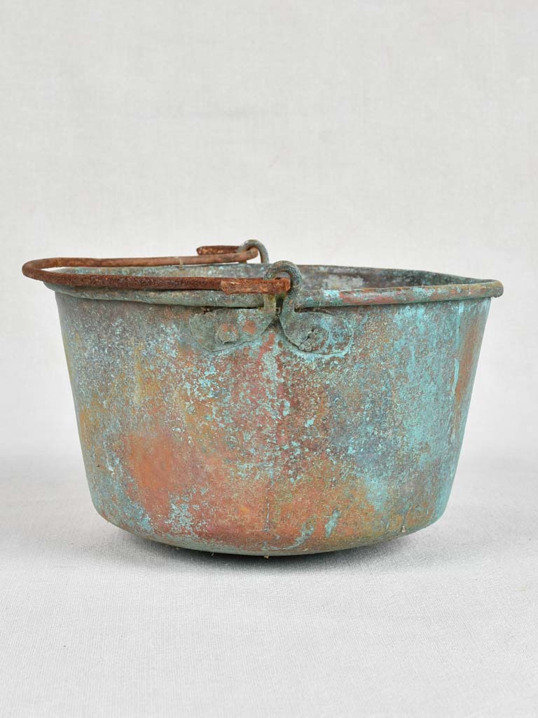 Antique French copper pot with blue patina - late 19th century 11½"