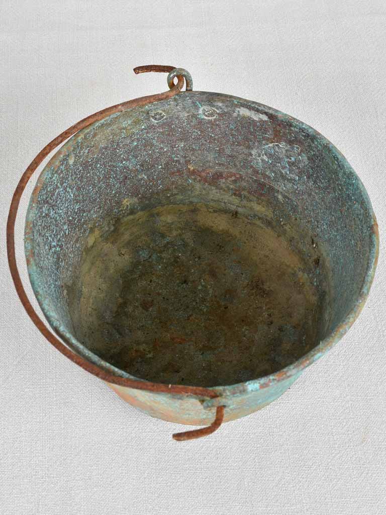 Antique French copper pot with blue patina - late 19th century 11½"